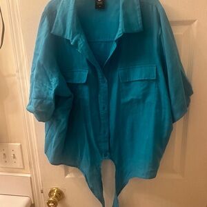 Ashley Stewart  Button Down Shirt. Looks blue actually color is Turquoise.